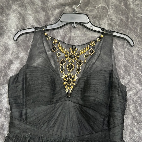 Adrianna-Papell rosette mesh Jewels illusion Neckline long gown - Picture 10 of 13